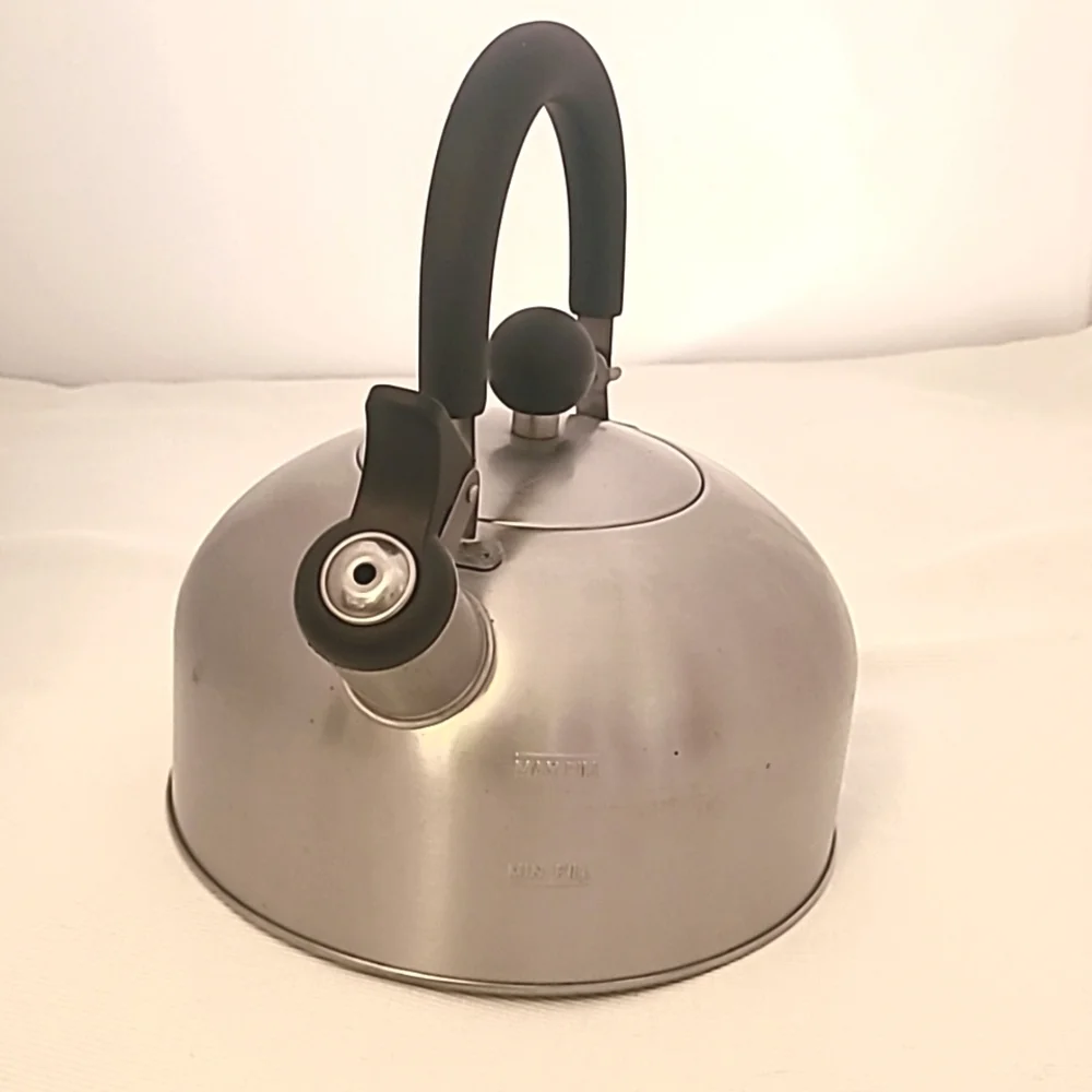 Stainless Steel Teapot Whistle Retro Mid Century Modern Domed Vintage 1 qt
